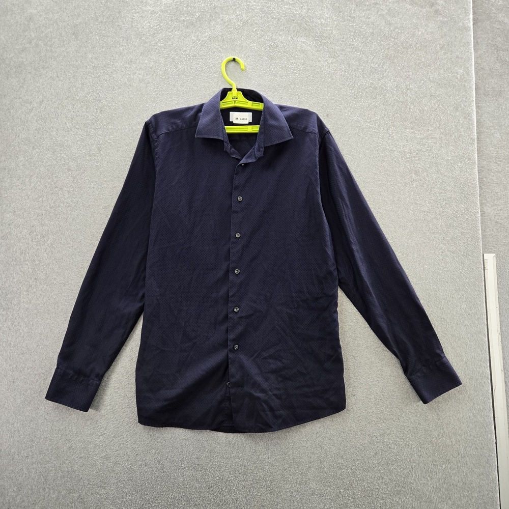 Eton Men Button Up Shirt 16 41 Blue Geometric Diamond Dress Shirt Slim